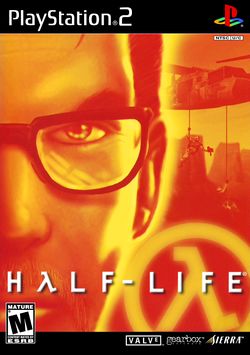 The cover art for Half-Life on playstation 2. It's an orange image of half the face of a bearded man with glasses.